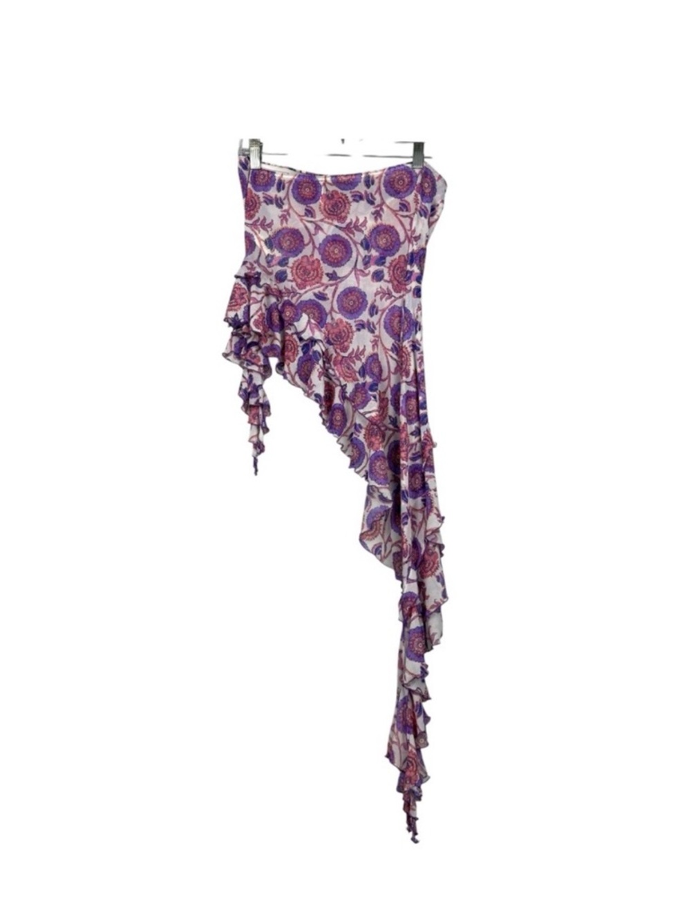 SOLD Free People Brooke Taylor Fairy Floral Purple Mesh Asymmetrical Tube Top Sz - Picture 3 of 6